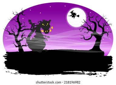vector illustration of a dragon in a full moon night