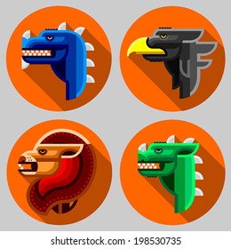 Vector illustration of a dragon, griffin, gargoyle, manticore on a orange background.