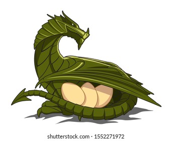 Vector illustration of Dragon incubates the eggs