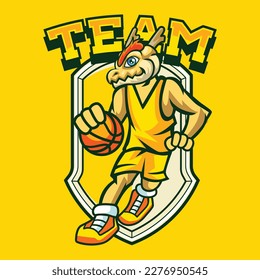 Vector illustration of dragon mascot with basketball player pose with sport logo style