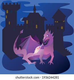 vector illustration of dragon and medieval castle