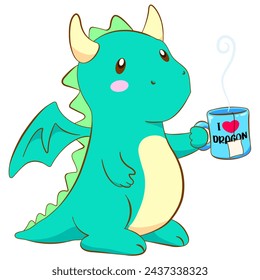 vector illustration of dragon with mug