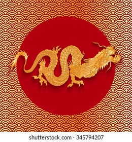 Vector illustration of a dragon on golden background