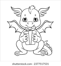 Vector illustration dragon outline black symbol of the year cute baby dragon children's coloring book