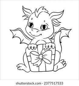 Vector illustration dragon outline black symbol of the year cute baby dragon children's coloring book