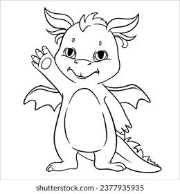 Vector illustration dragon outline black symbol of the year cute baby dragon children's coloring book