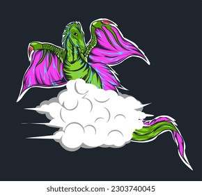 vector illustration of a dragon riding a cloud