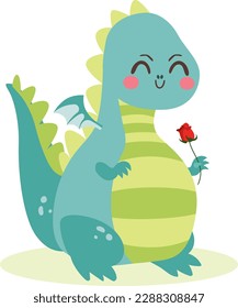 Vector illustration of dragon with a rose celebrating Diada de Sant Jordi ( Saint George's Day). Dia de la rosa (Day of the Rose). Dia del llibre (Day of the Book) traditional festival in Catalonia