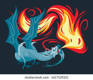 Vector illustration of a dragon spewing fire