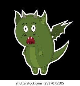 Vector illustration of dragon sticker. Surprised dragon sticker. Dragon emotions.