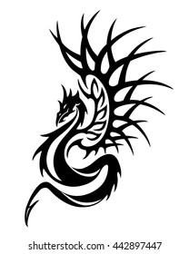 vector illustration, dragon tattoo design, black and white graphics.