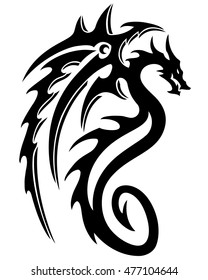 vector illustration, dragon tattoo design, black and white graphics.