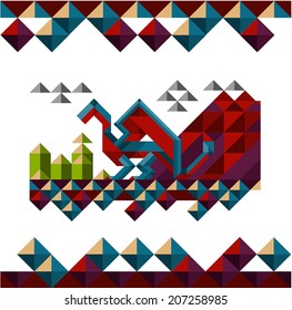 Vector illustration of a dragon and the volcano