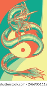 vector illustration of dragon and Yin Yang symbol