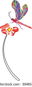 The vector illustration of dragonflies and flower