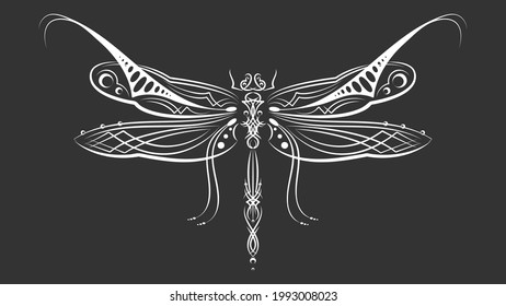 Vector illustration. Dragonfly. Beautiful background. Stylized tattoo.