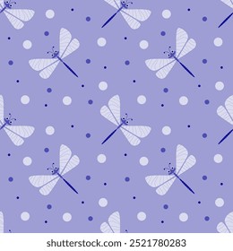 Vector illustration. Dragonfly cartoon seamless pattern on colorful background.