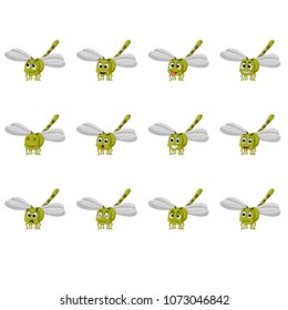 vector illustration of dragonfly with different facial expressions and different color
