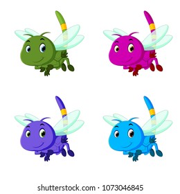 vector illustration of dragonfly with different facial expressions and different color