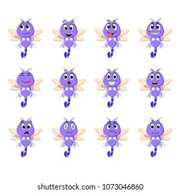 vector illustration of dragonfly with different facial expressions and different color