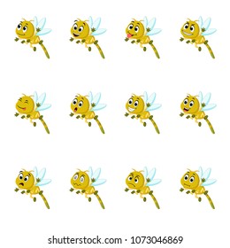 vector illustration of dragonfly with different facial expressions and different color