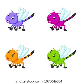 vector illustration of dragonfly with different facial expressions and different color