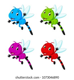 vector illustration of dragonfly with different facial expressions and different color