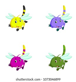 vector illustration of dragonfly with different facial expressions and different color