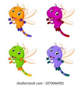 vector illustration of dragonfly with different facial expressions and different color