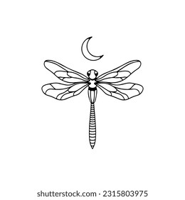 vector illustration of dragonfly with moon concept