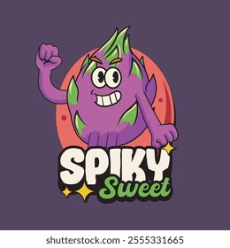 Vector Illustration of Dragonfruit Mascot with Retro Mascot Illustration Available for Logo Badge