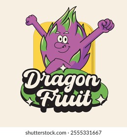 Vector Illustration of Dragonfruit Mascot with Retro Mascot Illustration Available for Logo Badge