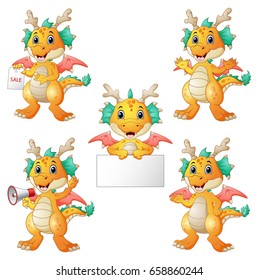Vector illustration of Dragons cartoon set