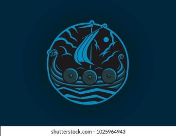 Vector illustration. Drakkar - so today it is customary to call a wooden Viking ship