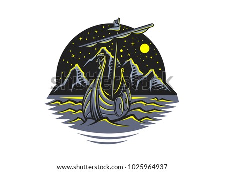 Vector illustration. Drakkar - so today it is customary to call a wooden Viking ship