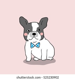 Vector illustration draw character cute bulldog.Doodle cartoon style.