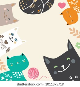 Vector illustration draw character design couple love of cat in valentine day and word love.