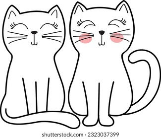 Vector illustration draw character design couple love of cat in valentine day and word love.