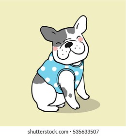 Vector illustration draw character design of pug dog with vest polka dot .Doodle cartoon style.