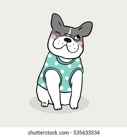 Vector illustration draw character design of pug dog with cute vest.Doodle cartoon style.