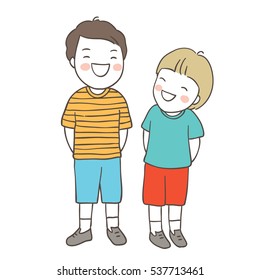 Vector illustration draw character design of a boy happy to talking.Doodle cartoon style.