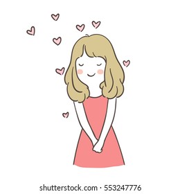 Vector illustration draw character design of girl in love valentine day.Doodle style.