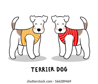 Vector illustration draw character design of cute terrier dog red yellow.Doodle style.