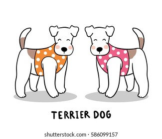 Vector illustration draw character design of terrier dog with polka dot.
