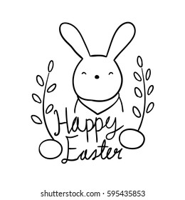 Vector illustration draw character design outline of cute rabbit for Easter day.Doodle style.