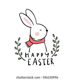 Vector illustration draw character design of cute rabbit in happy Easter day.