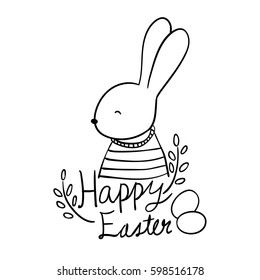 Vector illustration draw character design outline of cute rabbit for Easter day.