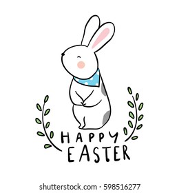 Vector illustration draw character design of rabbit in happy Easter day.