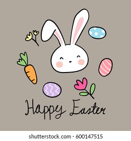 Vector illustration draw character design of cute rabbit with icon for Easter day on brown pastel. Doodle style.
