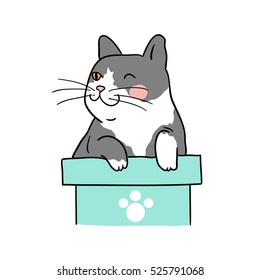Vector illustration draw character happy cat,animal.Doodle cartoon style.